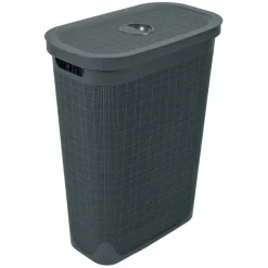 Discount Faux Hessian Charcoal 40L Slim Laundry Hamper Laundry