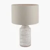 Clearance Alina Tall White Dot Stoneware Table Lamp with Natural Linen Shade Table Lamps