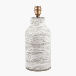 Clearance Alina Tall White Dot Stoneware Table Lamp with Natural Linen Shade Table Lamps