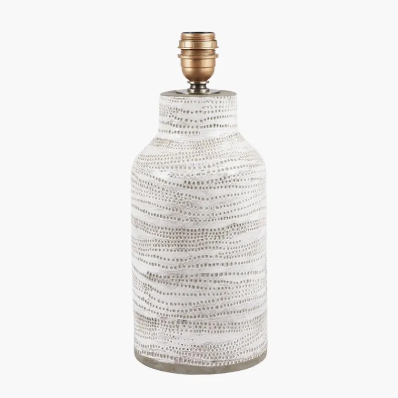 Clearance Alina Tall White Dot Stoneware Table Lamp with Natural Linen Shade Table Lamps