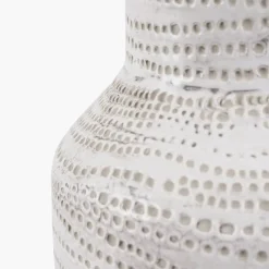 Clearance Alina Tall White Dot Stoneware Table Lamp with Natural Linen Shade Table Lamps