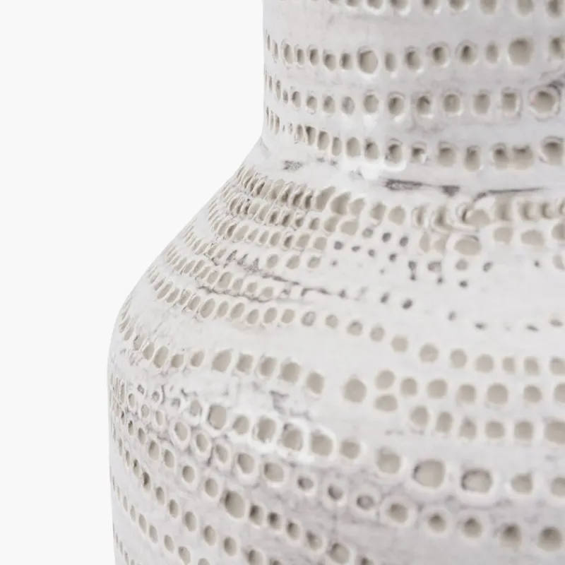 Clearance Alina Tall White Dot Stoneware Table Lamp with Natural Linen Shade Table Lamps