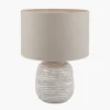 Fashion Alina White Dot Design Small Stoneware Table Lamp with Natural Linen Shade Table Lamps