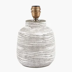 Fashion Alina White Dot Design Small Stoneware Table Lamp with Natural Linen Shade Table Lamps