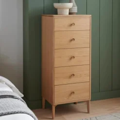 Sale Anders Oak 5 Drawer Tall Chest Chest Of Drawers
