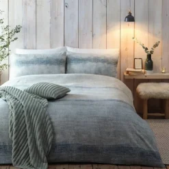 Discount Hygge Anson Stripe Green Duvet Cover Set Duvet Covers