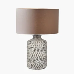 Best Atouk Textured Stoneware Lamp with Natural Linen Shade Table Lamps
