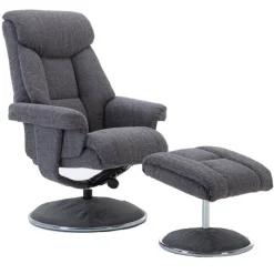 Clearance Biarritz Swivel Recliner Chair & Stool Set in Lisbon Grey Swivel Chairs | Recliner Chairs