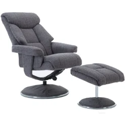 Clearance Biarritz Swivel Recliner Chair & Stool Set in Lisbon Grey Swivel Chairs | Recliner Chairs
