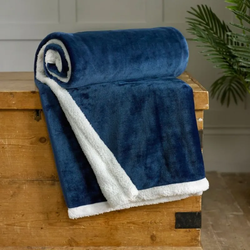 Outlet Blackbrook Navy Sherpa Reverse Throw Throws | Blankets, Throws & Bedspreads