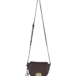 Discount Brown Woven Leather Turn Lock Saddle Bag Bags & Accessories