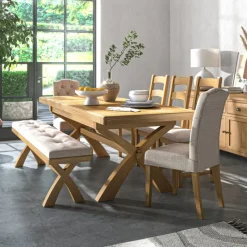 Best Casterton Cross Leg Dining Table with 5 Dining Chairs and Bench Dining Sets