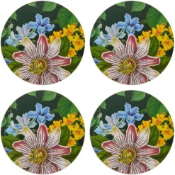 Best Floral Set of 4 Round Coasters Table Linen, Napkins & Mats