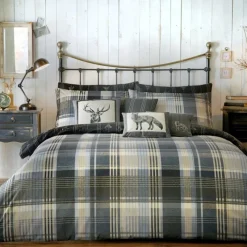 Outlet Lodge Connolly Check Duvet Cover Set Charcoal Duvet Covers