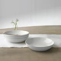 Best Cotton White Set of 4 Pasta Bowls Dinnerware