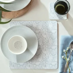Sale Grey Floral Set of 6 Coasters Table Linen, Napkins & Mats