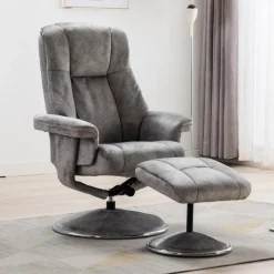 Fashion Denver Swivel Recliner Chair & Stool Set In Elephant Fabric Swivel Chairs | Recliner Chairs
