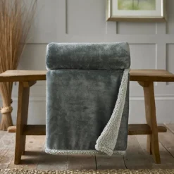 Clearance Blackbrook Charcoal and Platinum Sherpa Reverse Throw Throws