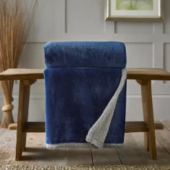 Clearance Blackbrook Navy and Platinum Sherpa Reverse Throw Throws