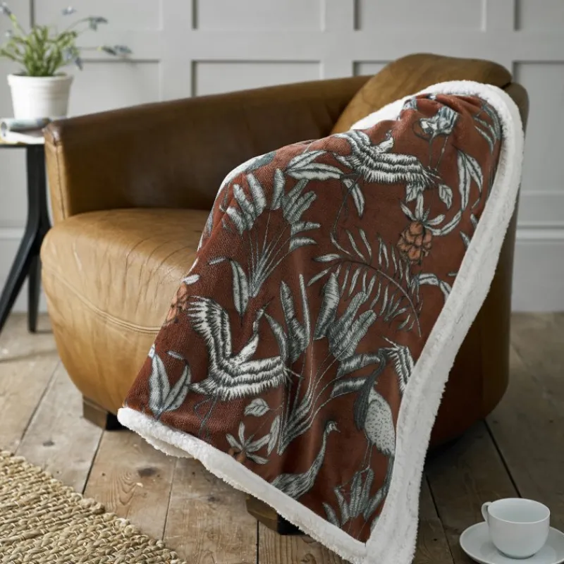 Outlet Crane Dance Sherpa Reverse Throw Cinnamon Throws | Blankets, Throws & Bedspreads