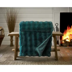 Best Fernley Faux Fur Throw 200x150cm Dark Green Throws