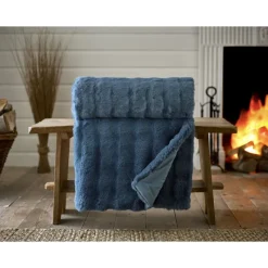Discount Fernley Faux Fur Throw 200x150cm Dark Blue Throws