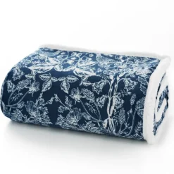 Sale Navy Secret Garden Sherpa Lined Fleece Throw Throws | Blankets, Throws & Bedspreads