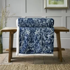 Sale Navy Secret Garden Sherpa Lined Fleece Throw Throws | Blankets, Throws & Bedspreads