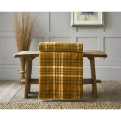 Online Snuggle Touch Tartan Throw 140x180cm Ochre Throws