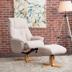 Clearance Dubai Swivel Recliner Chair & Stool in Lisbon Wheat Fabric Swivel Chairs