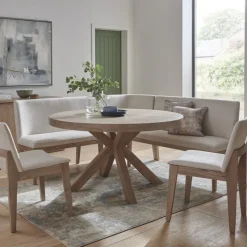 New Falun Round Table with Long Corner Bench and 2 Dining Chairs Dining Sets