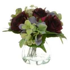 Best Burgundy Green Rose & Hydrangea in Curve Vase Artificial Flowers