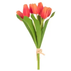 Hot Fresh Touch Coral Tulip Bundle of 7 Artificial Flowers