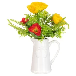 Clearance Poppy Mix in White Jug Artificial Flowers