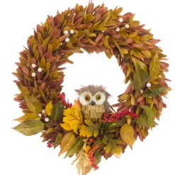 Outlet Wood Chip Wreath With Owl Artificial Flowers