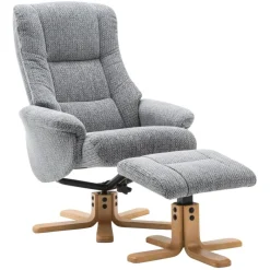 Fashion Florida Swivel Recliner Chair & Stool Set in Lake Blue Fabric Swivel Chairs | Recliner Chairs