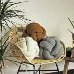 Hot Boucle Knot Fleece Cushion Ecru Cushions
