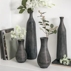 New Enya Fluted Vase Large Antique Grey Vases & Bowls