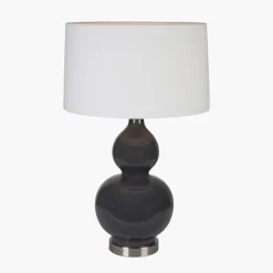 Fashion Gatsby Grey Ceramic Table Lamp with Brushed Silver Metal Detail Table Lamps