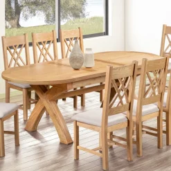 Hot Gloucester Oak Oval 1.8m Cross Leg Dining Table Dining Tables