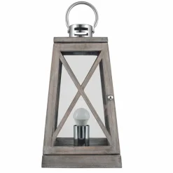 Outlet Grey Wood & Chrome Lantern Lamp Table Lamps
