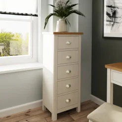 Discount Hastings 5 Drawer Narrow Chest in Stone Chest Of Drawers