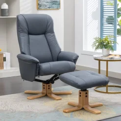Discount Hawaii Petrol Blue Leather Swivel Chair and Stool Set Swivel Chairs