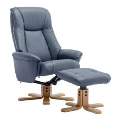 Discount Hawaii Petrol Blue Leather Swivel Chair and Stool Set Swivel Chairs