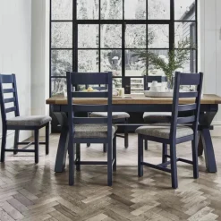Fashion Heritage Editions Blue 2m Fixed Dining Table and 6 Wooden Chairs Dining Sets