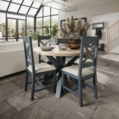 Clearance Heritage Editions Blue Small Round Dining Table and 4 Upholstered Chairs Dining Sets