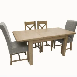 Clearance Heritage 1.3m Extendable Table & 2 Grey Upholstered Cross Back Chairs Dining Sets