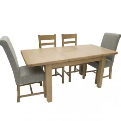 New Heritage 1.3m Extendable Table & 2 Grey Upholstered Ladder Back Chairs Dining Sets