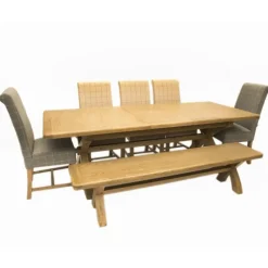 Discount Heritage 2m Extending Dining Table with Bench & 5 Chairs Dining Sets