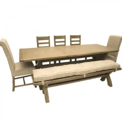Hot Heritage 2m Extending Dining Table with Bench & 5 Chairs Dining Sets